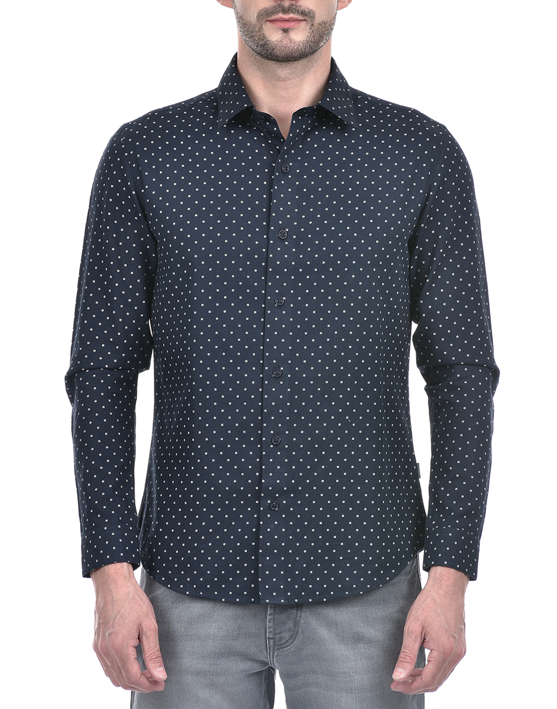 Numero Uno Men Polka Print Navy Shirt